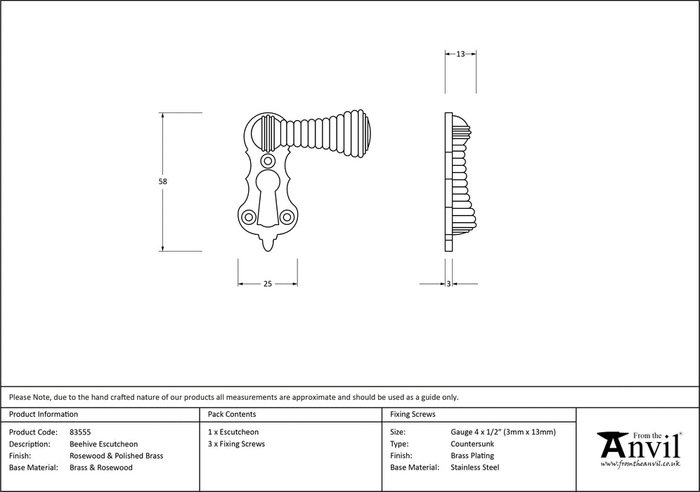 Rosewood Beehive Escutcheon