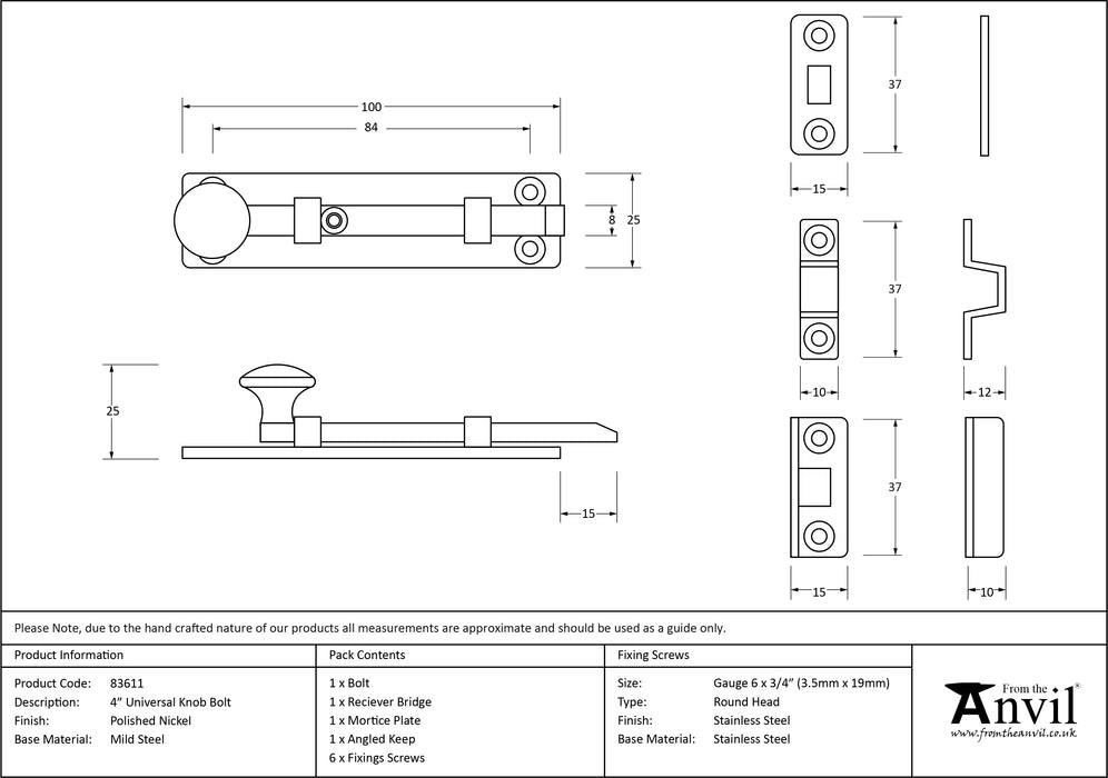 Polished Nickel 4" Universal Bolt