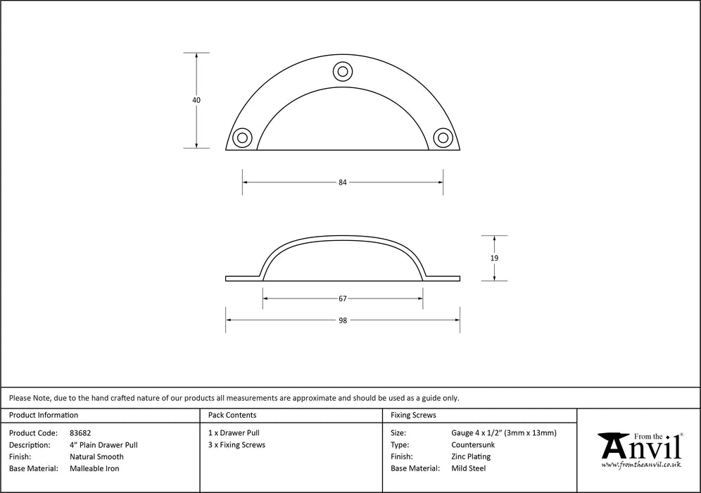 Natural Smooth 4" Plain Drawer Pull