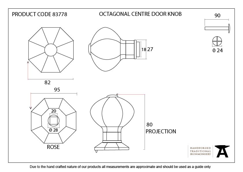 Pewter Octagonal Centre Door Knob