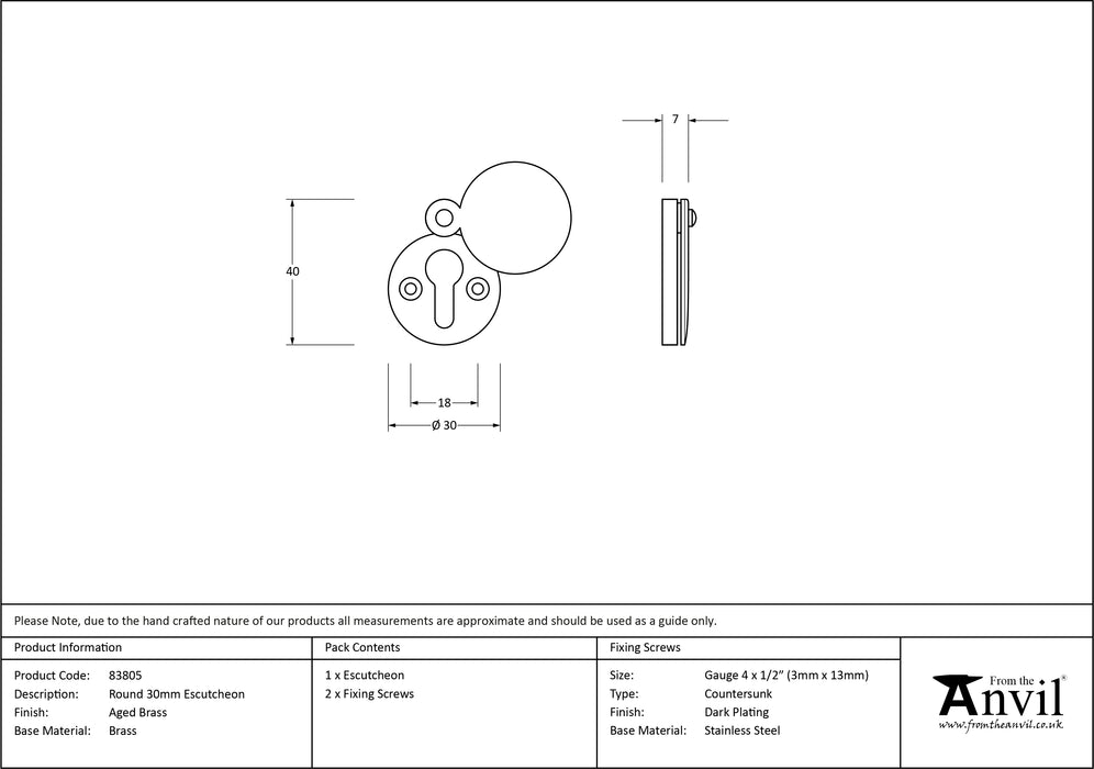 Aged Brass 30mm Round Escutcheon