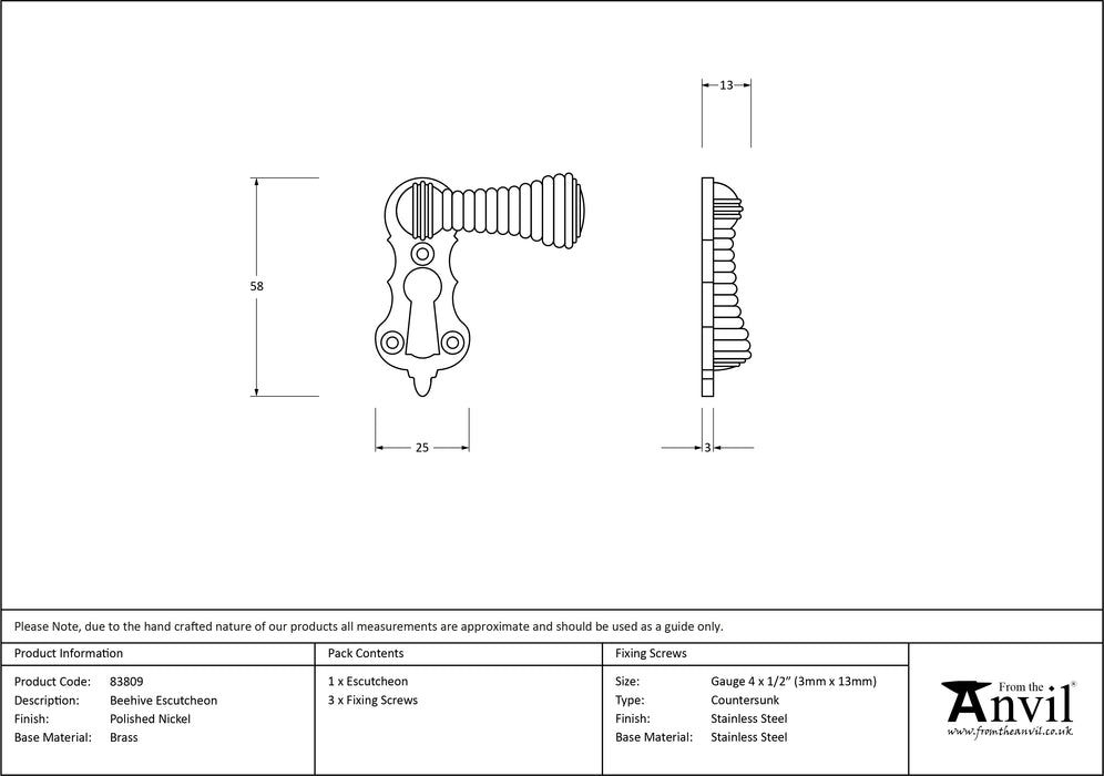 Polished Nickel Beehive Escutcheon