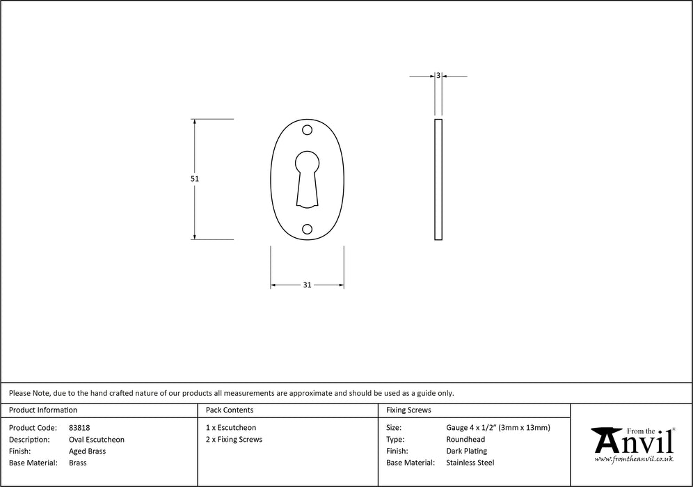 Aged Brass Oval Escutcheon