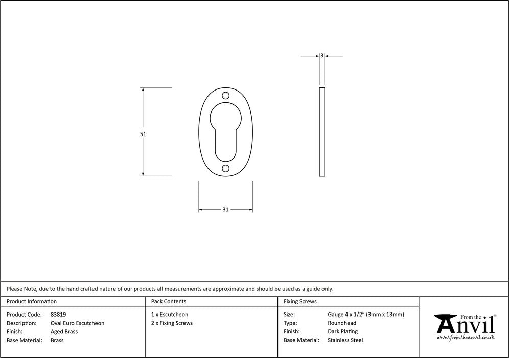 Aged Brass Oval Euro Escutcheon