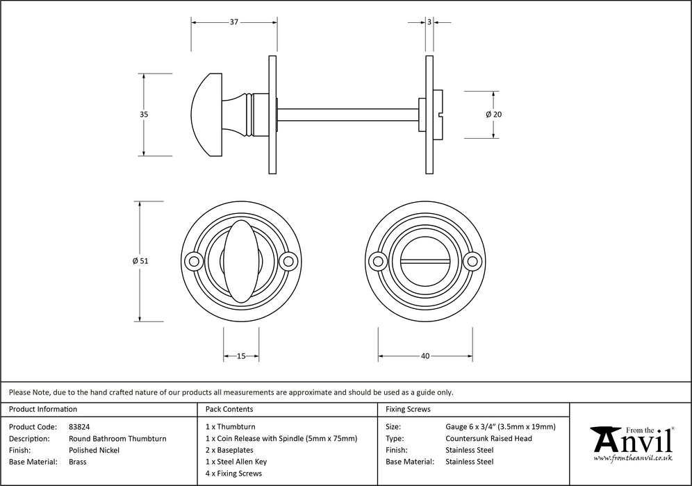 Polished Nickel Round Bathroom Thumbturn