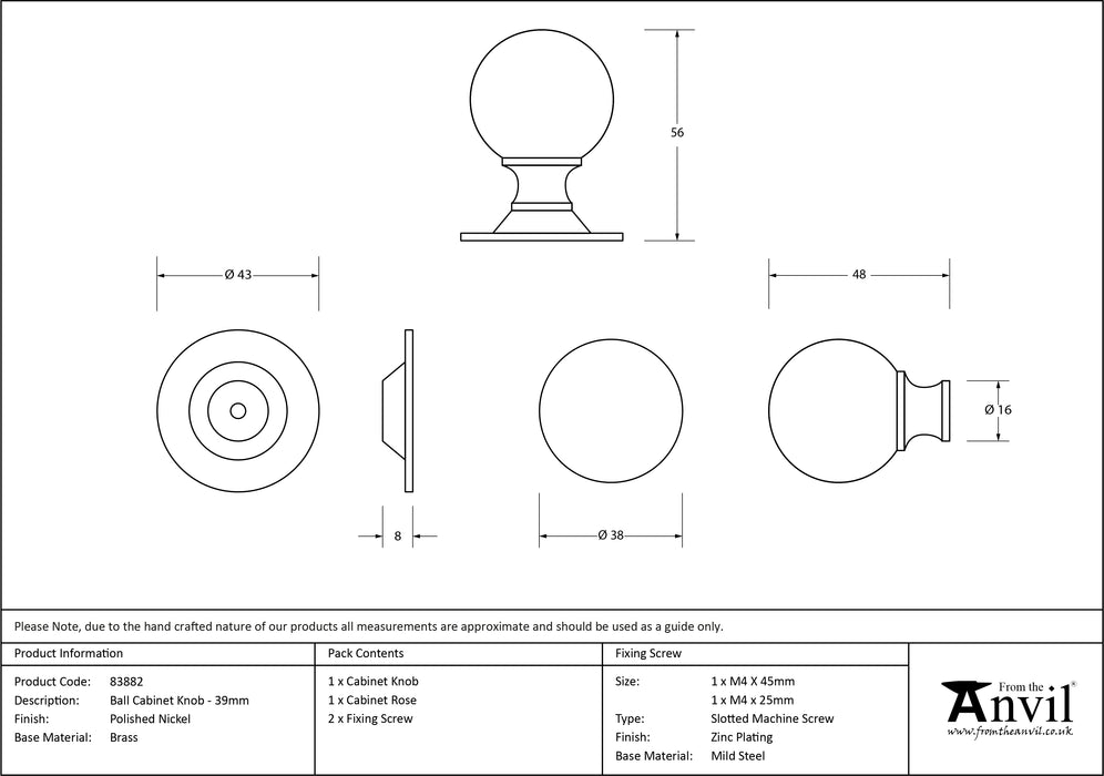 Polished Nickel Ball Cabinet Knob 39mm