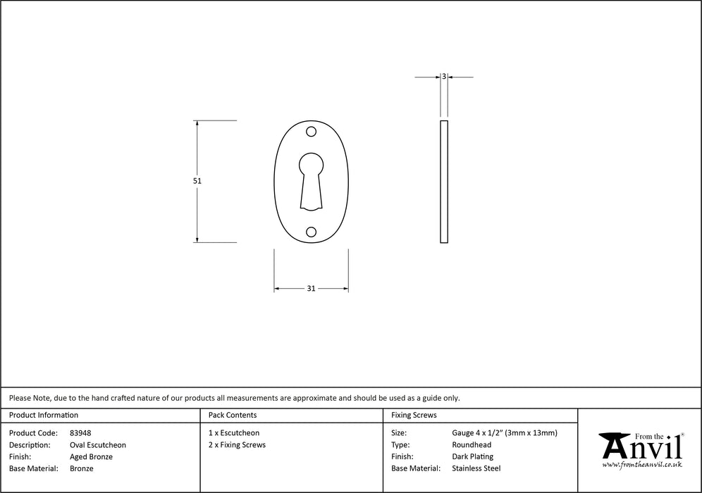 Aged Bronze Oval Escutcheon