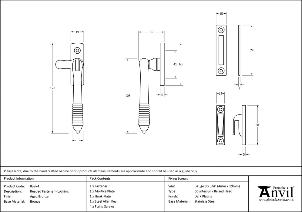 Aged Bronze Locking Reeded Fastener