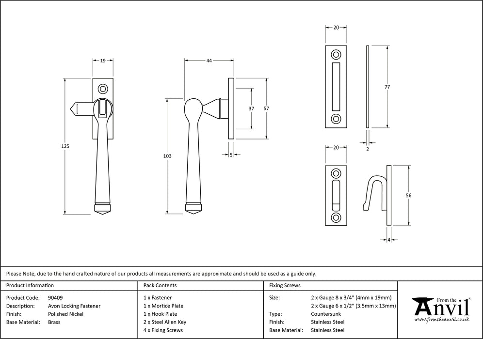 Polished Nickel Locking Avon Fastener