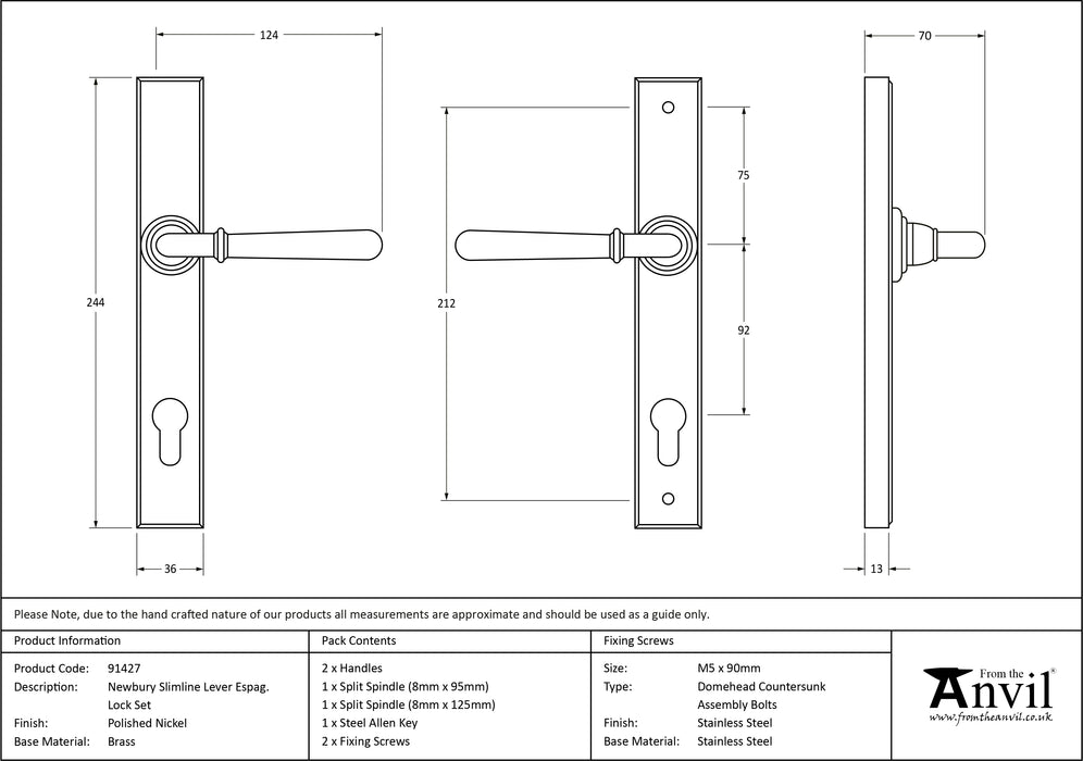 Polished Nickel Newbury Slimline Lever Espag. Lock Set