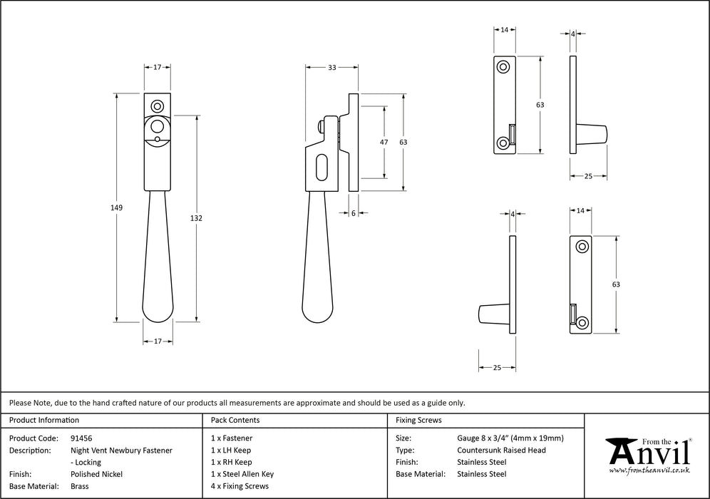 Polished Nickel Night-Vent Locking Newbury Fastener