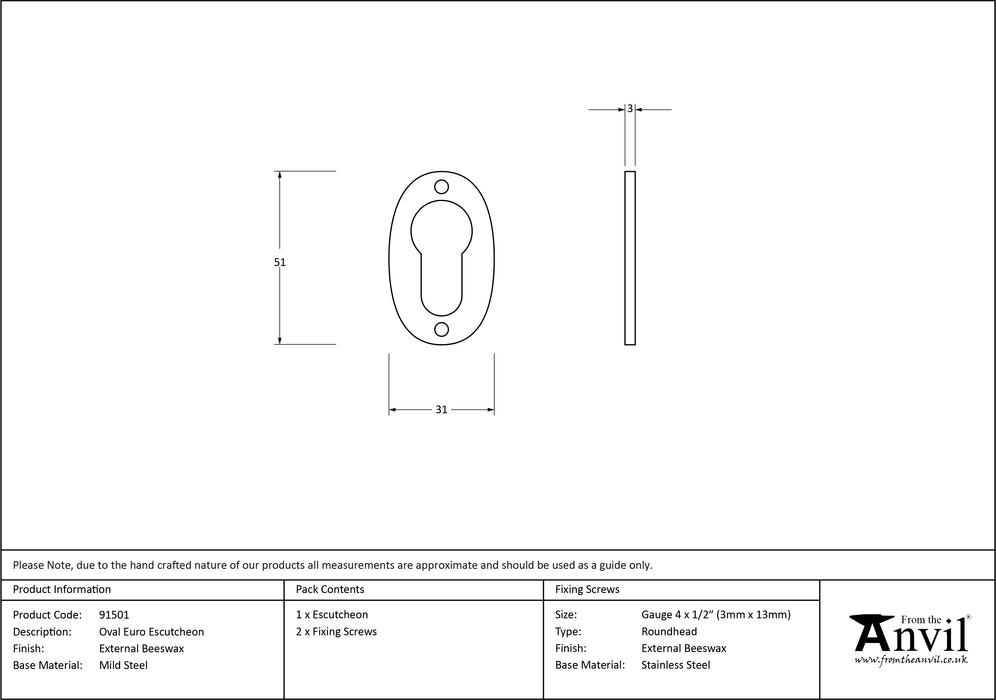 External Beeswax Oval Euro Escutcheon