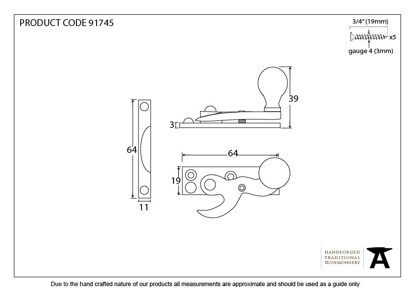 Aged Bronze Prestbury Sash Hook Fastener