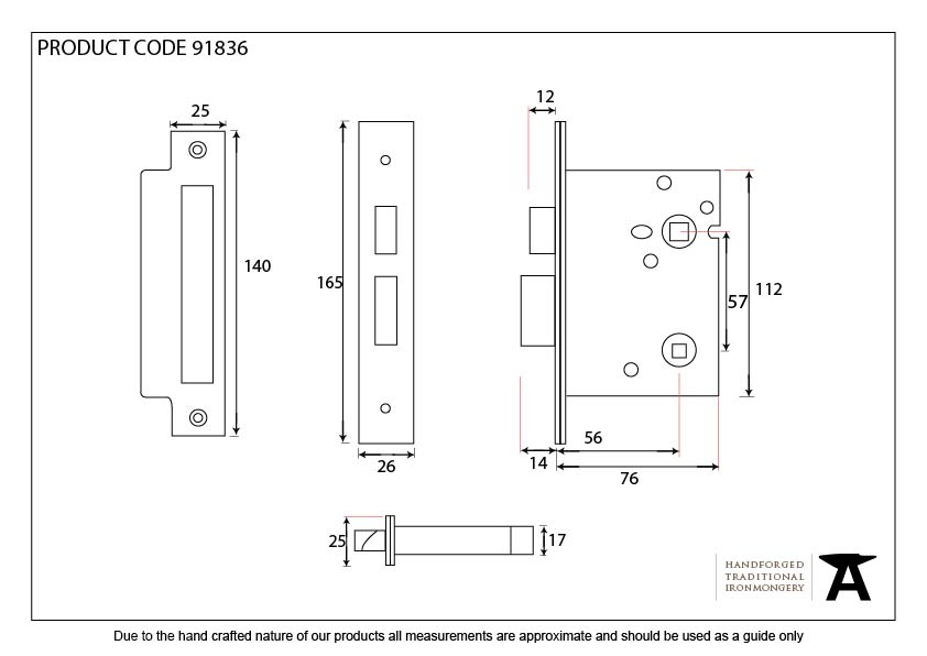 PVD 3" Heavy Duty Bathroom Mortice Lock