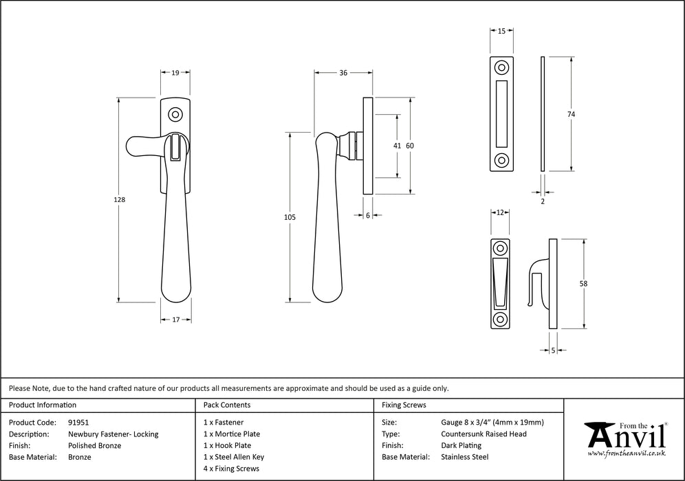 Polished Bronze Locking Newbury Fastener