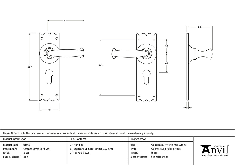 Black Cottage Lever Euro Lock Set