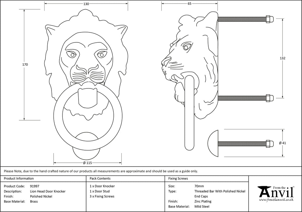 Polished Nickel Lion Head Door Knocker