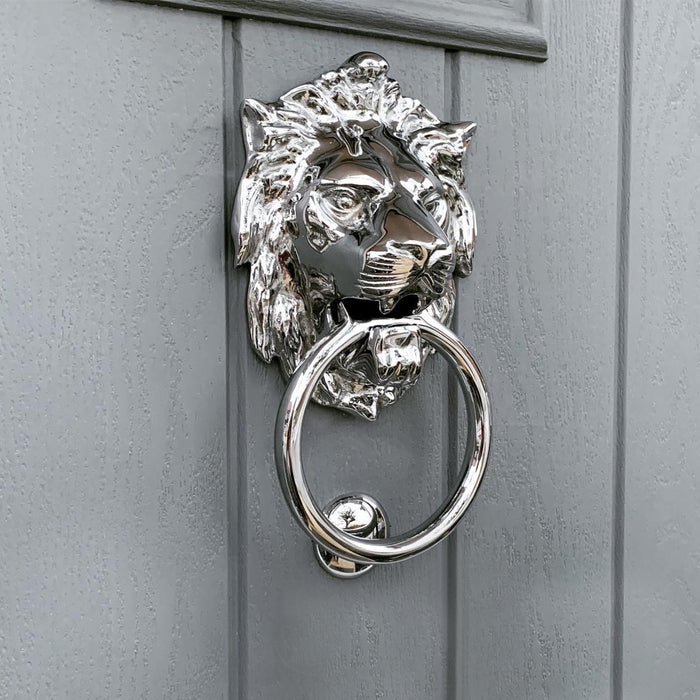 Polished Chrome Lion Head Door Knocker