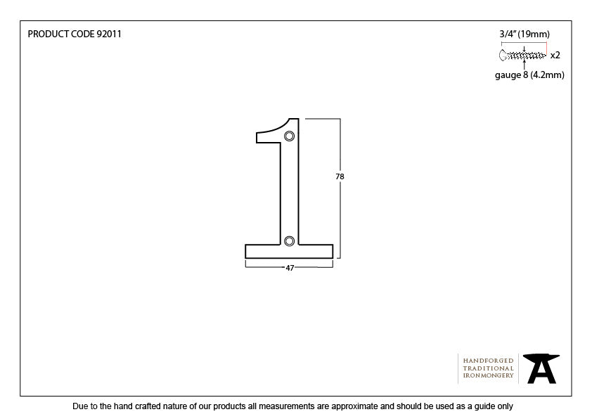 Aged Bronze Numeral 1