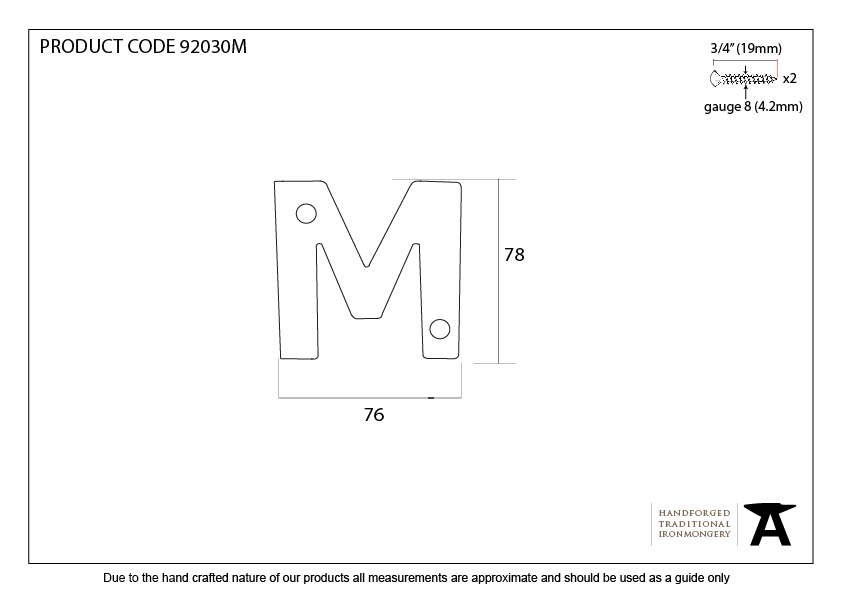 Aged Bronze Letter M