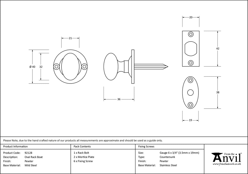 Pewter Oval Rack Bolt